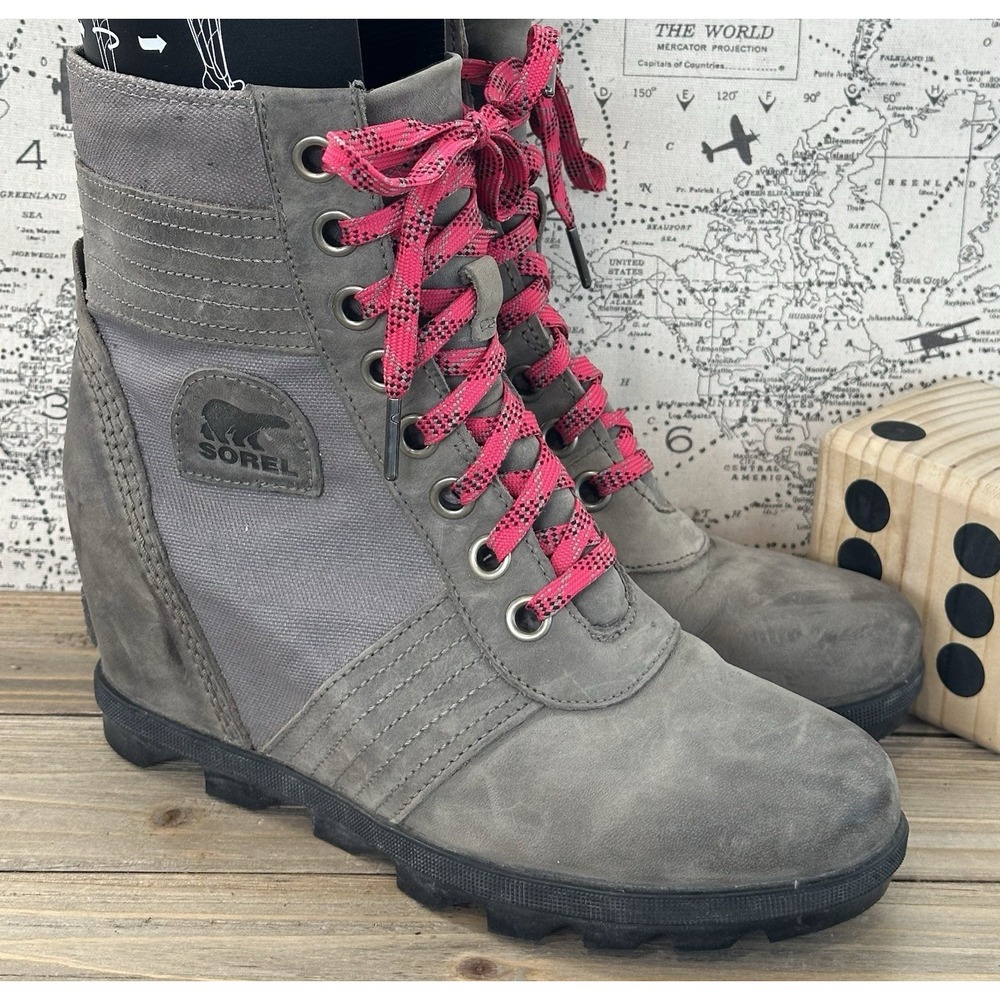 Sorel Lexie Arctic Wedge Boots Size 9 Quarry Gray Grunge Retro